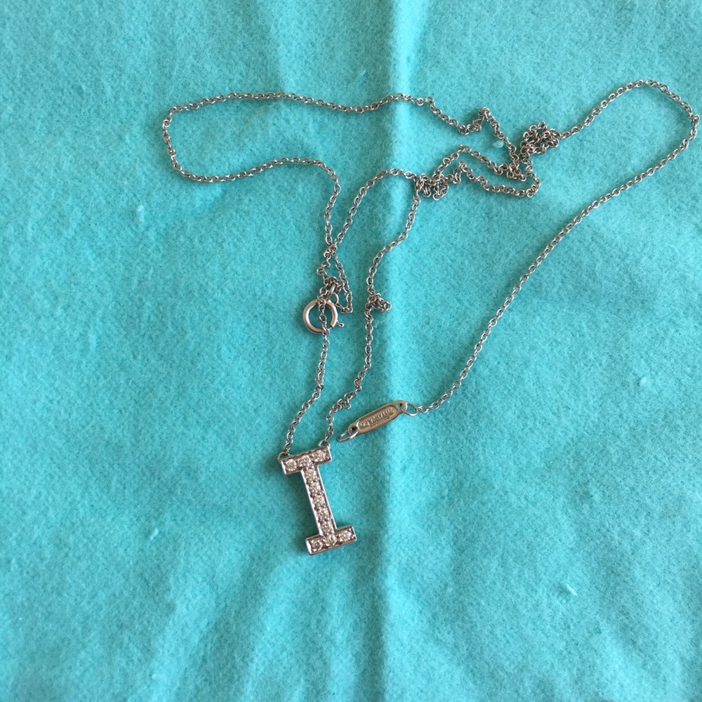Tiffany & Co Platinum Diamond I Letter Necklace